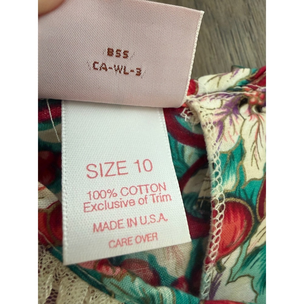 Vintage Carrousel Girls Size 10 Christmas Dress Made USA Lace Collar Cottagecore - Picture 4 of 16